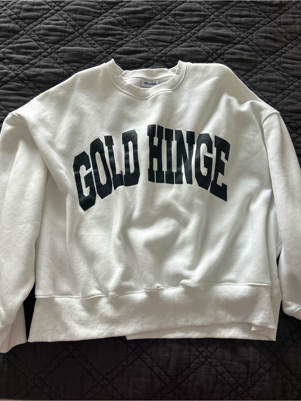 Gold Hinge Women's White Crewneck Sweatshirt with Black Logo